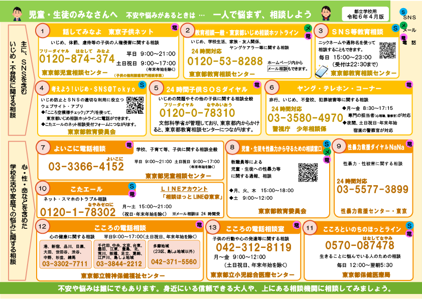 不安や悩みがあるときは…、一人で悩まず、相談しよう  (2)